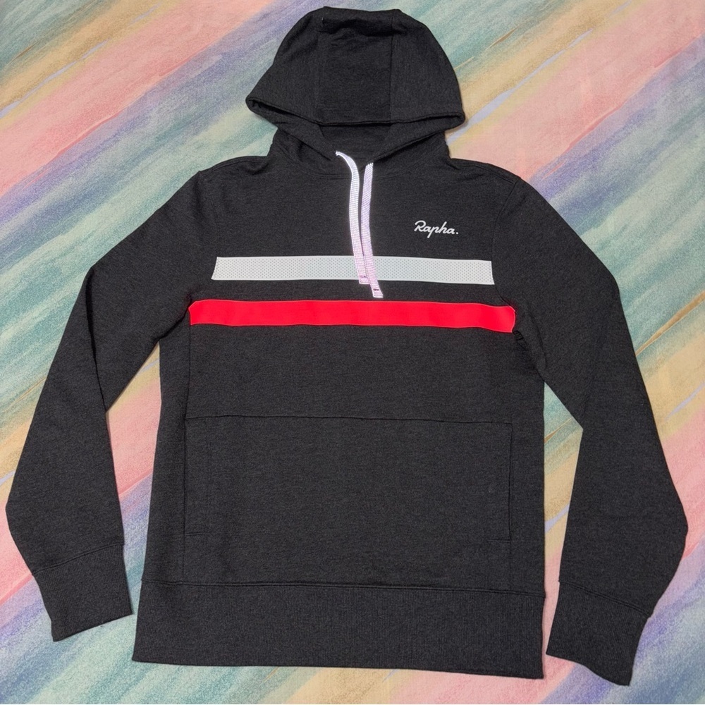 Rapha Brevet Hoodie Mens Small Gray Sweatshirt Cycling Reflective Stripe